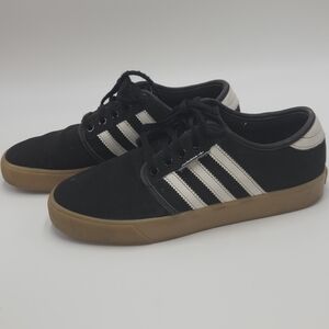 adidas Black Low-Top Sneakers with White Stripes and Gum Sole